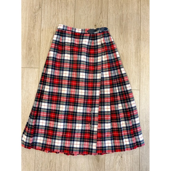 Pendleton Dresses & Skirts - Vintage Young Pendleton Wool Wrap Kilt Skirt Red Navy Plaid Pleated Midi USA 8